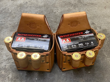 Load image into Gallery viewer, Classic Double Shotgun Shell Box Holder with 6 Spare Round Holders - With Text