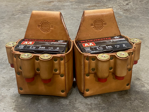 Classic Double Shotgun Shell Box Holder with 6 Spare Round Holders - With Text