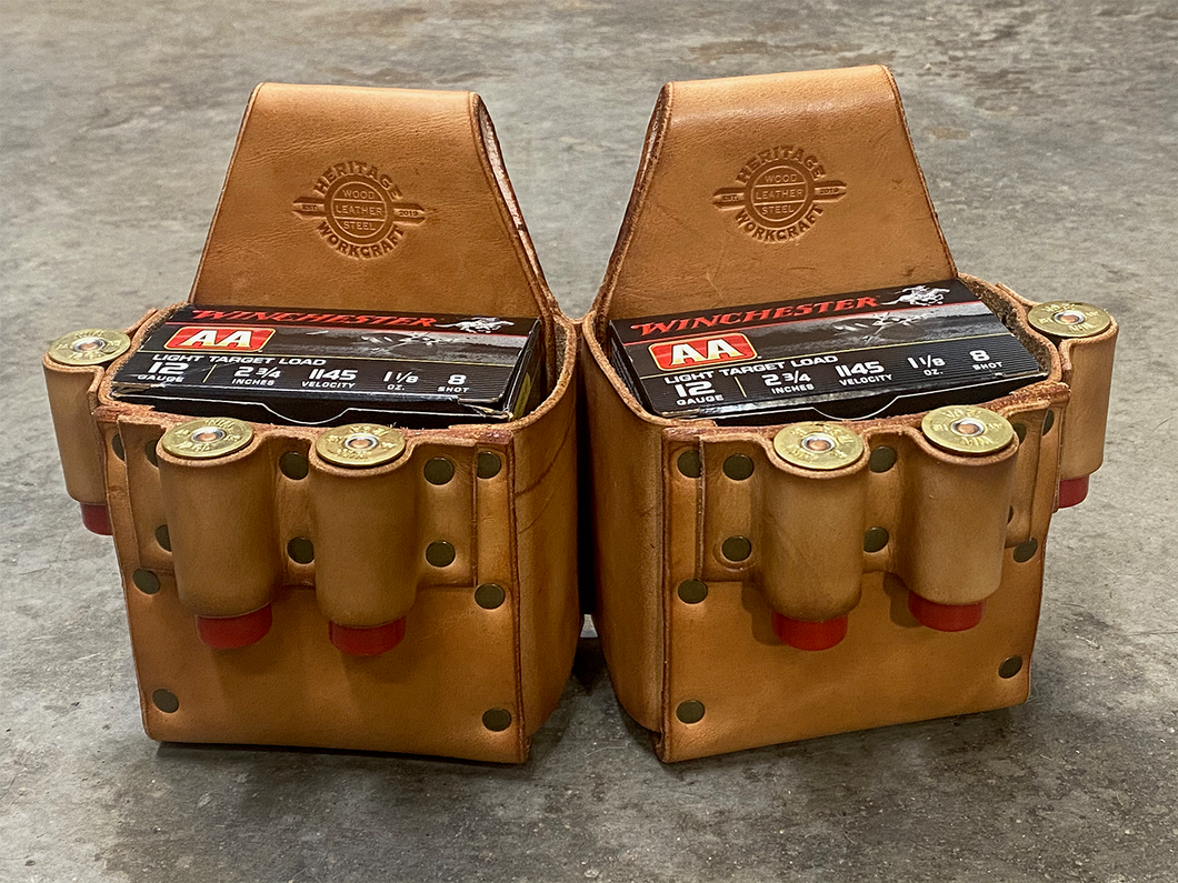 Classic Double Shotgun Shell Box Holder with 6 Spare Round Holders - With Text